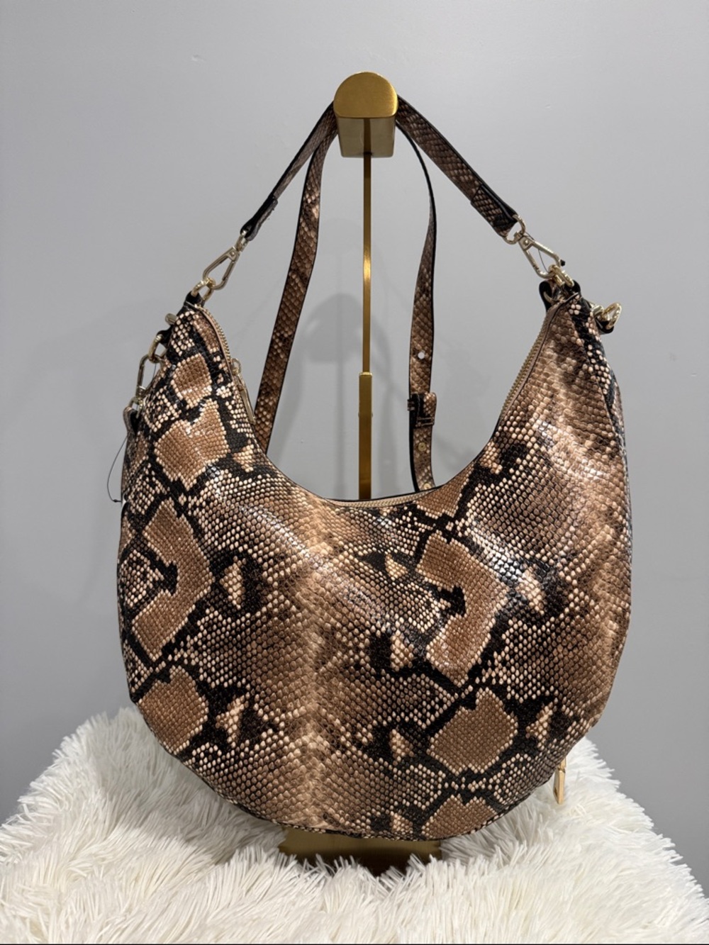 INC Snake-Print Hobo Shoulder Bag in Brown